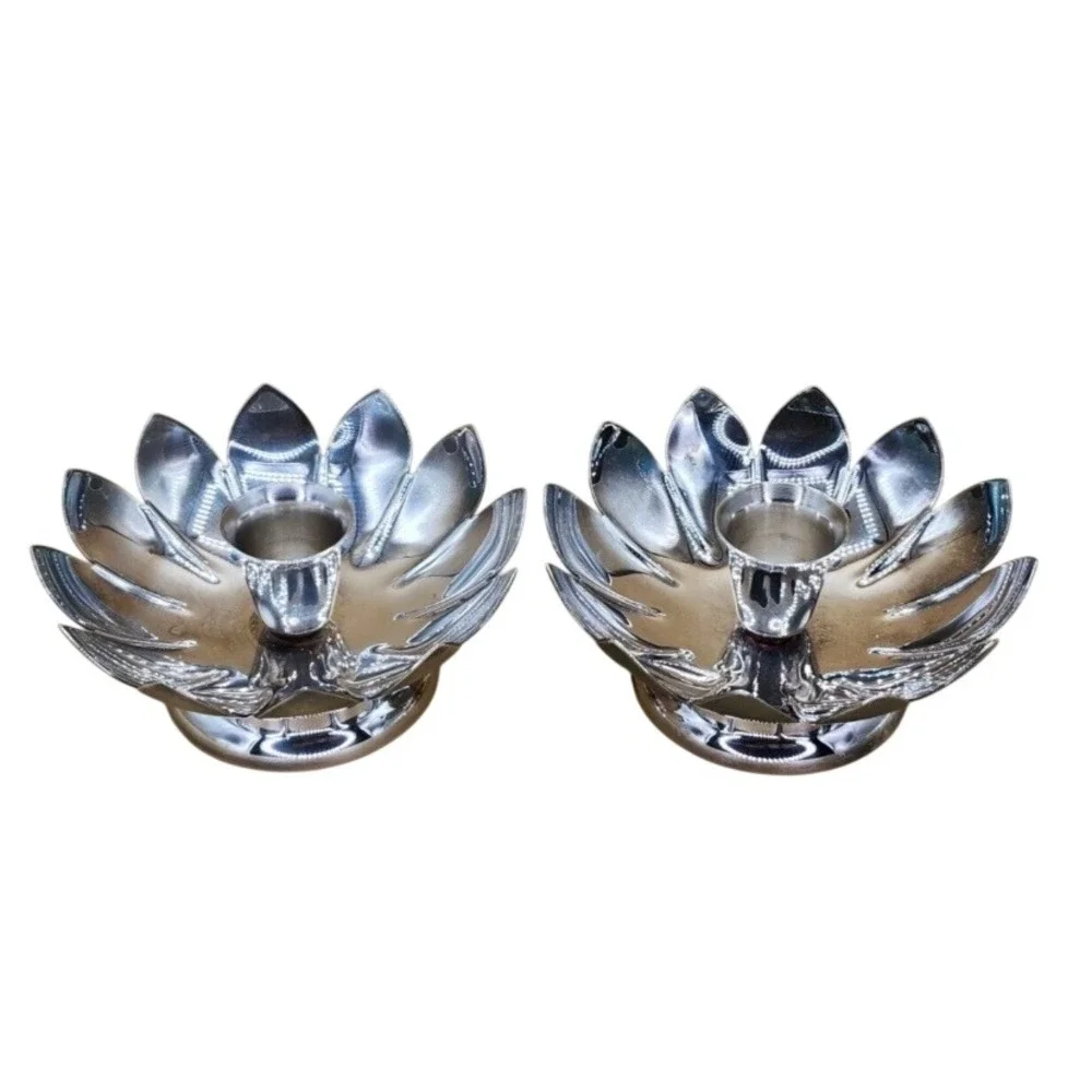 VTG MCM REED & BARTON Water Lily Lotus Flower Silverplate Candle Holder Set of 2